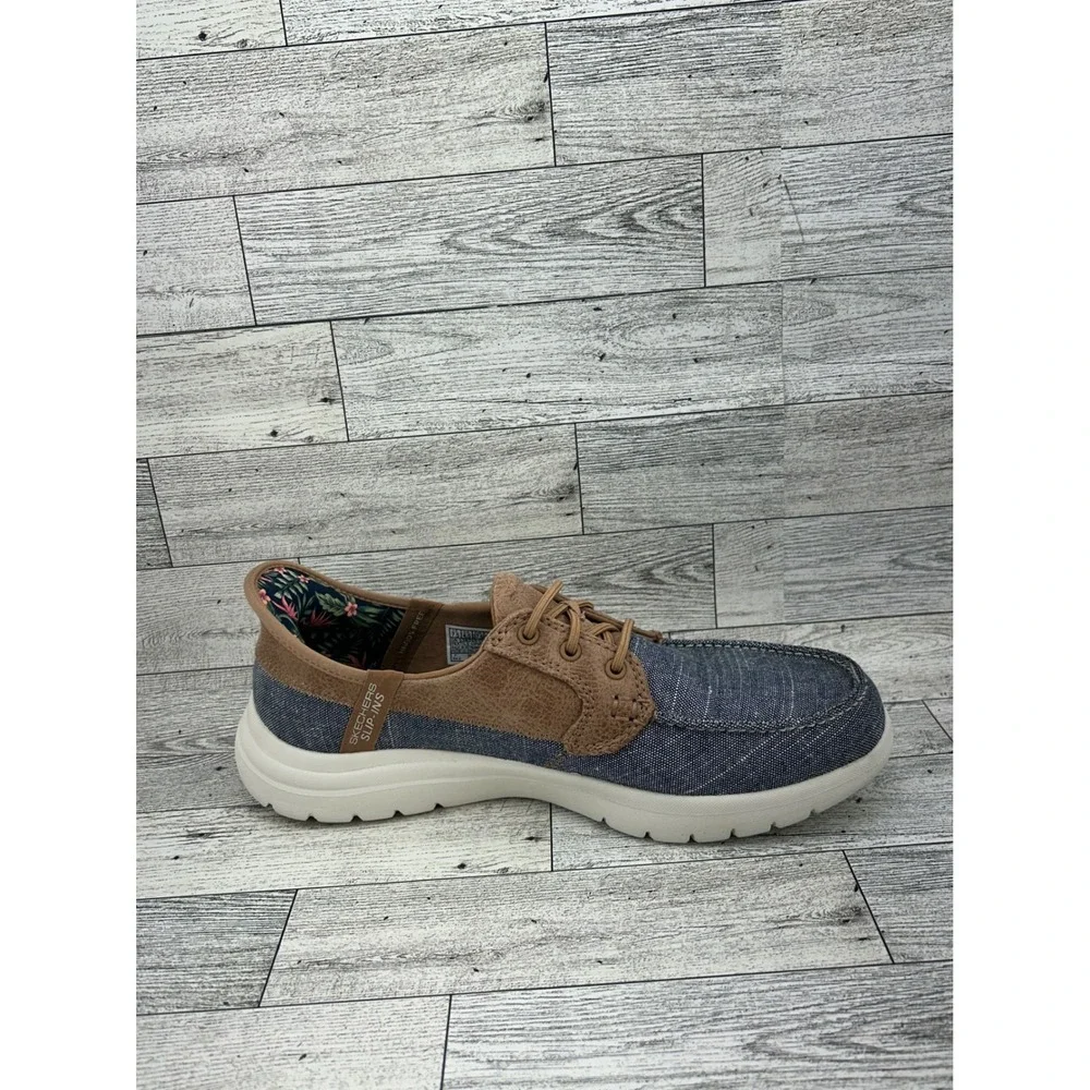 Skechers Slip-ins On-the-GO Ideal Navy Tan Boat Shoes 138215 Women Sz 7.5‎